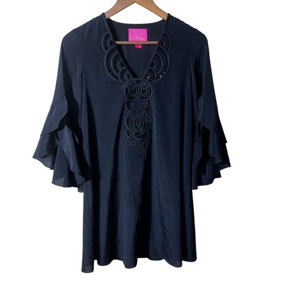 Lilly Pulitzer Tatiana Beaded Silk Tunic Dress Black Size XXS - Picture 4 of 13